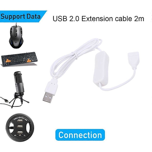 USB 2.0 Forlengelseskabel med Bryter for Bordlamper Hvit LGL