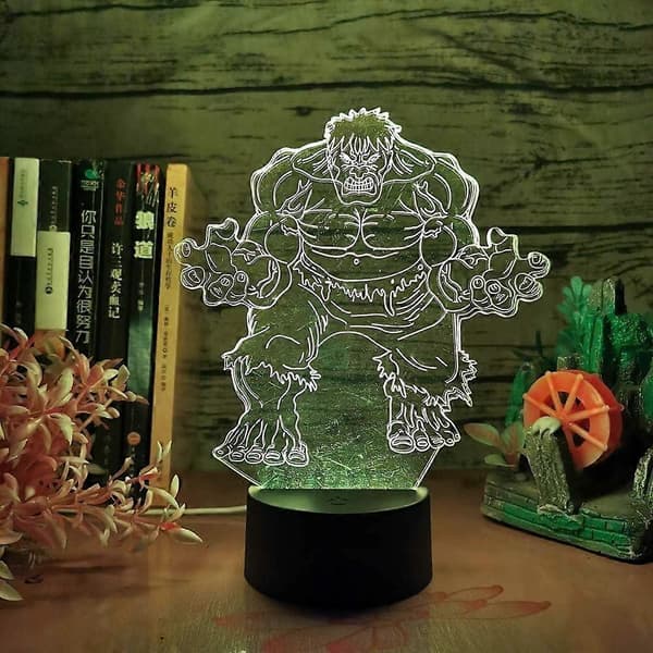 Hulk 3D Natlampe Marvel Superhelt Minifigurer Sort Base 3D LED RGB 7 Farve Bordlampe (LGL)