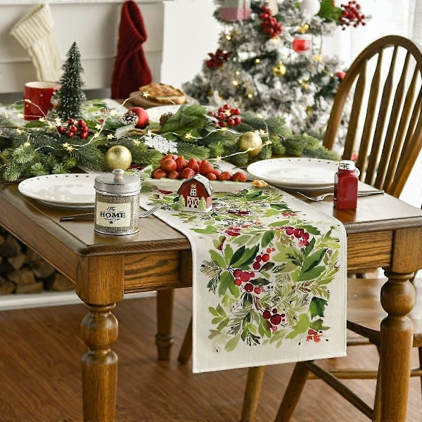 Akvarell Julgransris Julbordslöpare, Säsongsbetonad Vinter Jul Kök Matbord Dekoration 33 x 183 cm - Grön (LGL)
