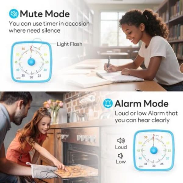 Visuel Timer til Børn og Voksne – 60-minutters nedtællingstimer med lydløs flashfunktion, regnbuemønster, børnetimer til klasseværelset, (LGL)