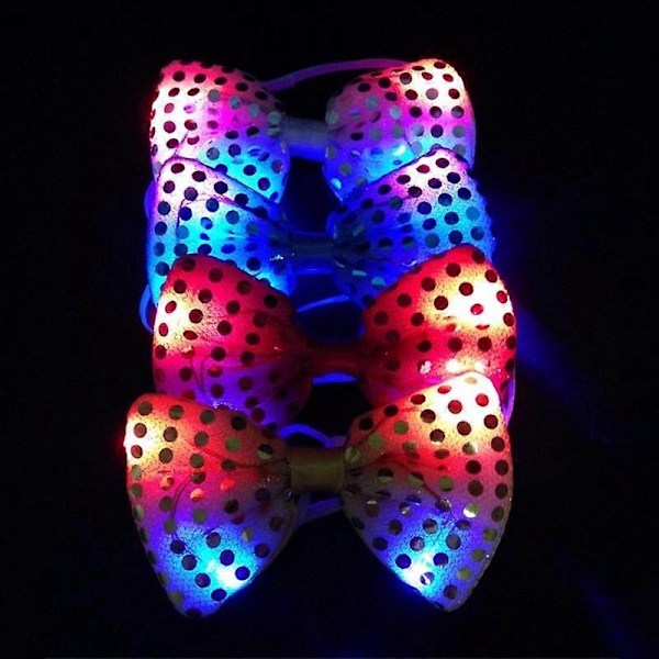 10 st Blinkande Ljus Paljett Fluga Slips LED Gåva Fest Lysande Halsaccessoar Cosplay Rekvisita Bröllop Födelsedag Karneval LGL bow red