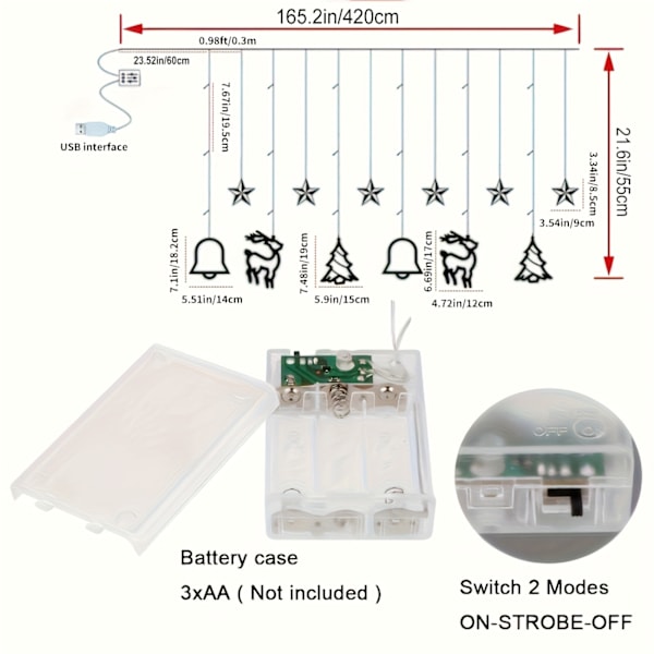 Varma LED-ljusslingor - Perfekt för jul, bröllop & utomhusdekoration | Inkluderar träd, klocka, älg & stjärndesigner | Batteri/USB-driven Warm Holiday season light
