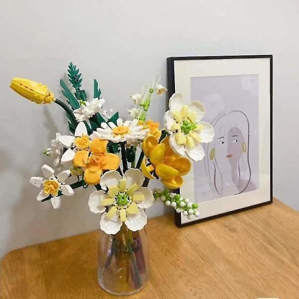 Romantisk blomsterbukett Byggekloss Murstein Leketøy gjør-det-selv hjemmedekorasjon Potteillustrasjon[GL] sunflower