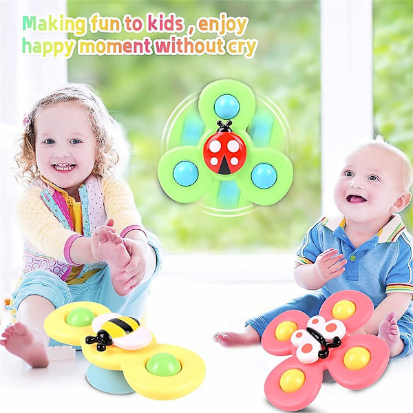 3 stk/sett Baby Rotating Insect Sucker Rotating Table Spinning Top Sucker Bathroom Rotating Toys Gifts [LGL]