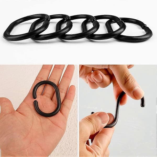36-pack Duschdraperiringar, Svarta Duschdraperikrokar C-formade Plastbad Draperislinga Duschdraperiskenringar för Badrumsgardinstång (LGL)