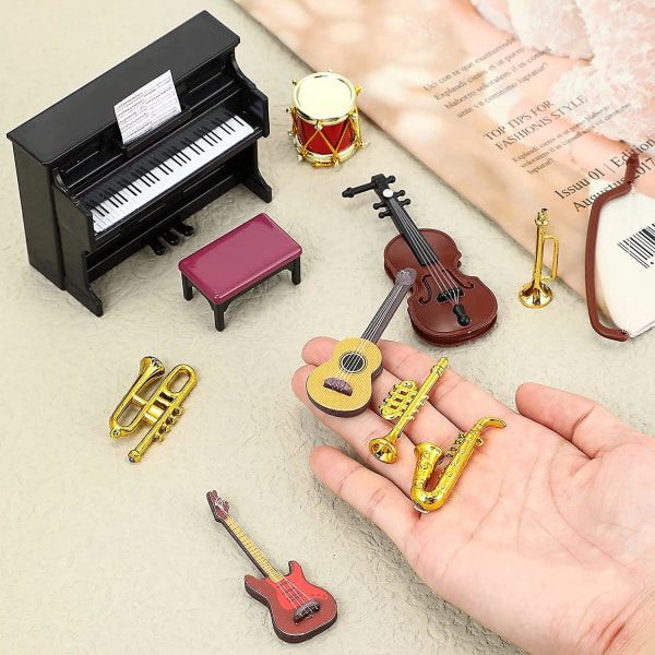 Miniatyr musikinstrument set 12 st mini musikinstrument modell dekoration tillbehör[GL] as shown