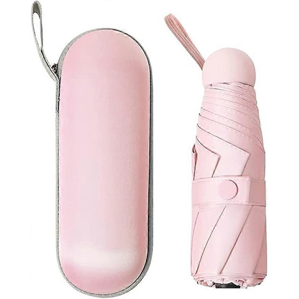 Mini Rejseparaply med 8 Ribber Lille Bærbar Solskærm UV Vindtæt - Pink (LGL)