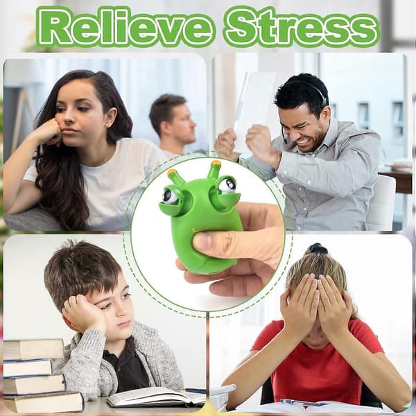 4 stk. Stress Relief Legetøj, Orme Squeeze Legetøj, Græs Orme Squeeze Legetøj, Hoppende Øjne Squeeze Legetøj, Lindre Angst for Børn og Voksne (LGL)