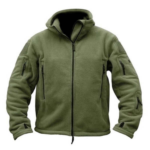 Fleecehettegenser for menn, yttertøy, full glidelåsjakke, varm, lodden vinterfrakk med hette, atletisk yttertøy LGL Army Green M