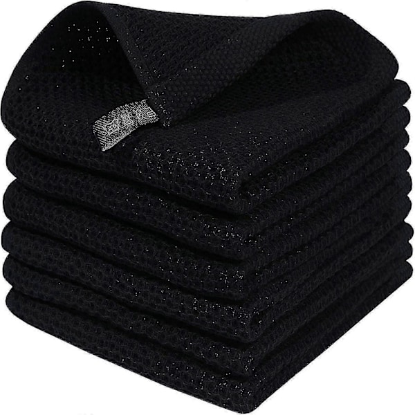 6 stk. Viskestykker 100% Bomuld Bløde Viskestykker Køkken Klude Rengøringsklude LGL Black 34*34cm