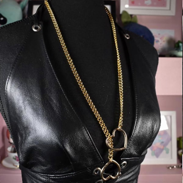 Hjerte O-ring Slip Chain Halskjede for Kvinner Rustfritt Stål Kubansk Kjede Hjerte Halskjede Punk Rock Krage Halskjede Håndlaget Justerbar Lariat Y LGL Gold