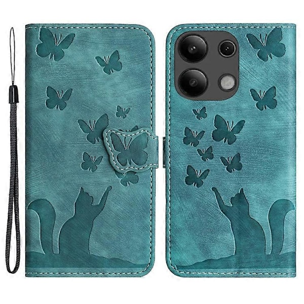 Kompatibelt Skal för Xiaomi Redmi Note 13 4G PU Läder Telefonfodral Fjäril Katt Mönster LGL Green