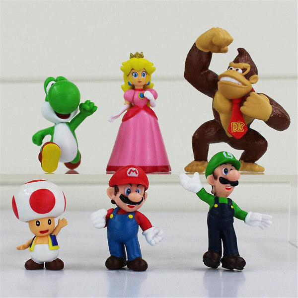 6 st/set Super Mario Bros figurer prydnad dekor modell docka leksaker för barn pojkar flickor presenter