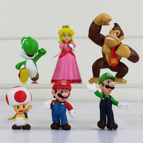 6st/ set Super Mario Bros Figurer Ornament Dekor Modell Dockleksaker För Barn Pojkar Flickor Presenter