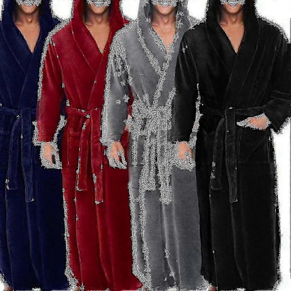 Miesten fleecehuppari pitkä pehmeä kylpytakki f54 LGL Black XL