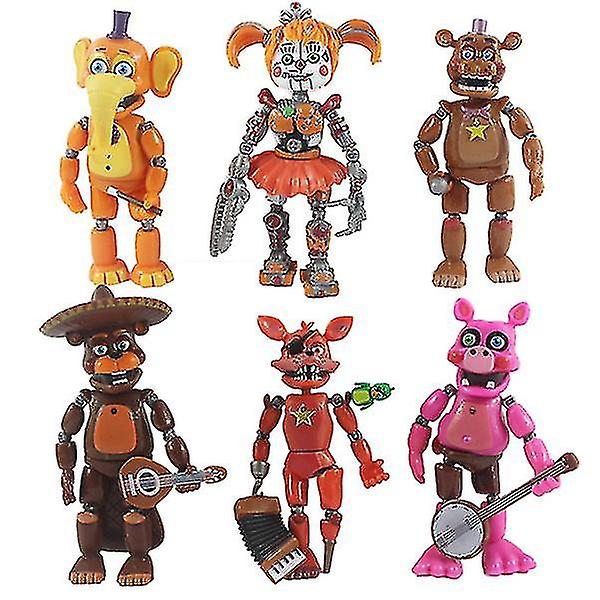 5 st Five Nights At Freddys Actionfigurer Leksak Security Breach Series Glamrock Foxy Bonnie Fazbear Pvc Dockor Fnaf För Barn Present[GL] 6pcs C