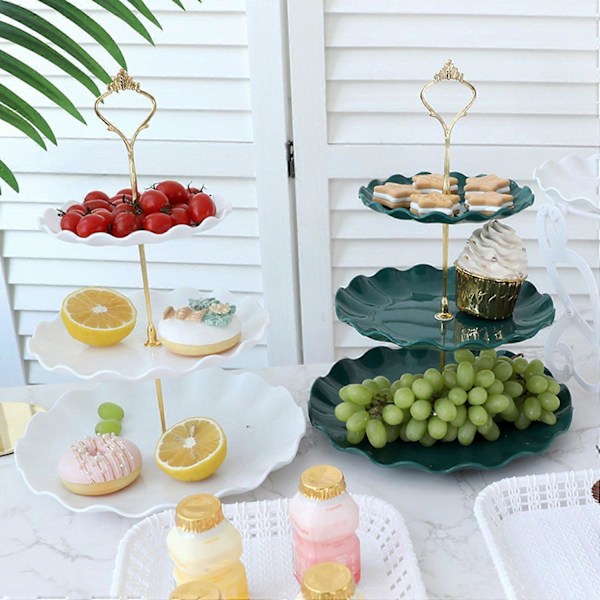 3-etasjes Cupcake Stativ Tårn Dessert Display Stativ BPA-fri Stor Kapasitet Enkel Montering Kake Lagdelt (LGL) Green