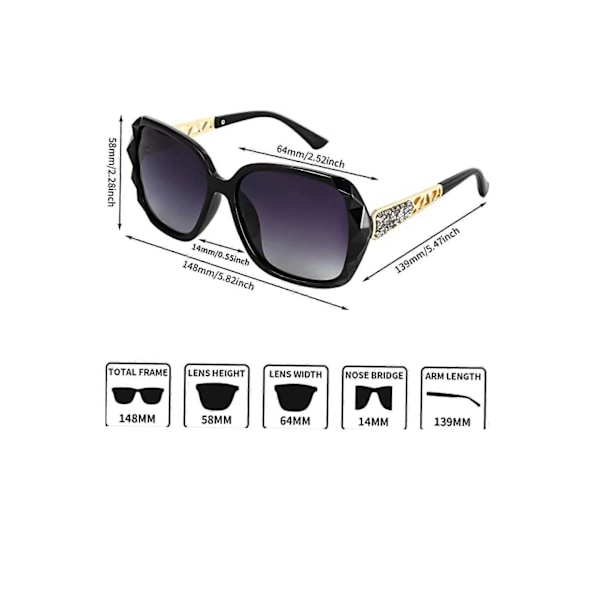 Pakke med store solbriller til kvinder, UV400-beskyttelse Oversized polariserede solbriller Skinnende store solbriller til kvinder (LGL)