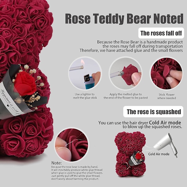 Rose Blomst Håndlavet Rose Teddybjørn, Jule Rose Bjørn Gaver, Præserveret Rose Forever Teddybjørn Med Æske Gave Til Kvinder, Valentinsdag, Bryllup LGL