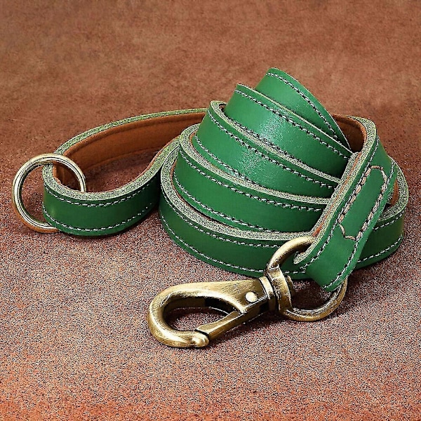 Ægte Læder Hundesnor 150cm Lang Stærk Hundesnor Kraftig Hundeline LGL Green 1.0cm*150cm