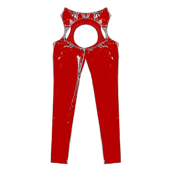 Sexiga grenlösa byxor med öppen rumpa, exotiska byxor, dam, hög midja, wetlook PU-läder, utskurna leggings, poledance, nattklubbskläder LGL L Red