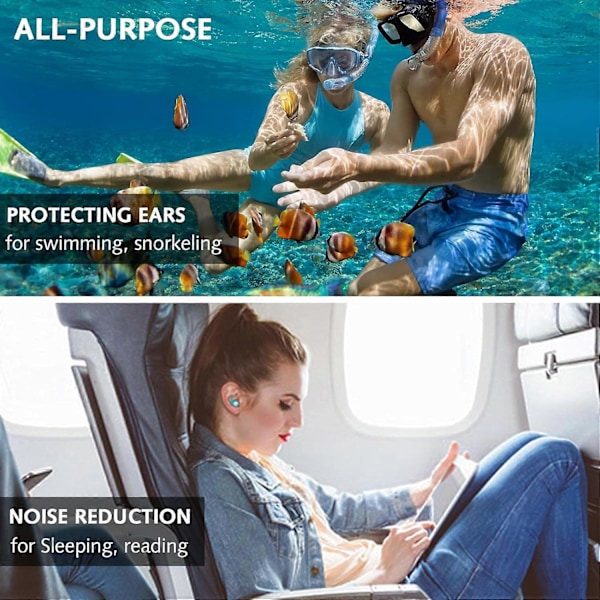 Par av vattentäta simöronproppar för vuxna, återanvändbara mjuka silikonöronproppar för simning, perfekta för surfing och dykning. (LGL)