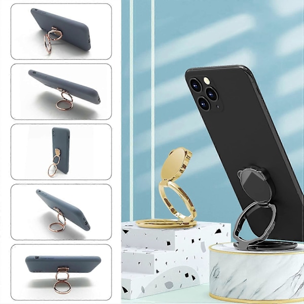2 stk. Magnetisk Telefon Ring Holder, Dobbelt Ring Holder, 360 Graders Roterende Ring Holder (Sort+Guld) (LGL)
