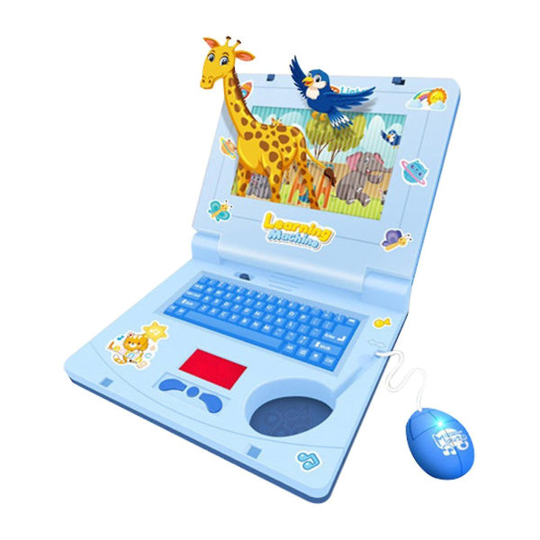 Bærbar computer til børn, pædagogisk læringscomputer til børn i alderen 3+, lydeffekter musiktastatur og mus inkluderet[GL] Blue