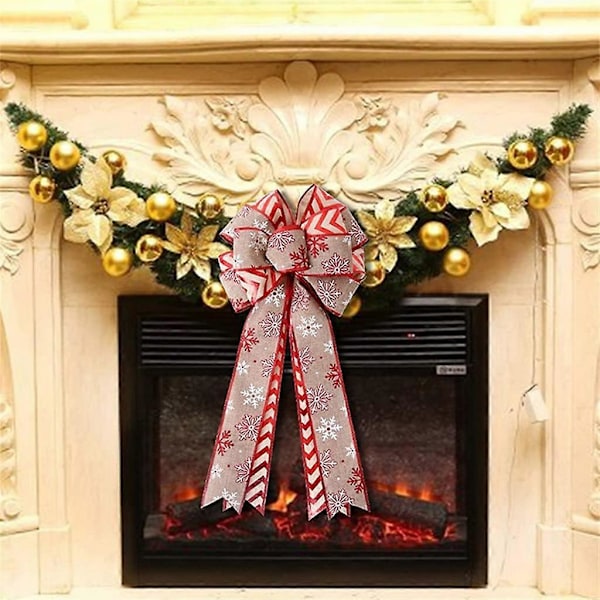 Stk DIY Julebue Flere Ører Store Stripete Lønne Snøfnugg Buer for Bryllupsbil Bue Håndverk (54 x 25cm) (LGL)