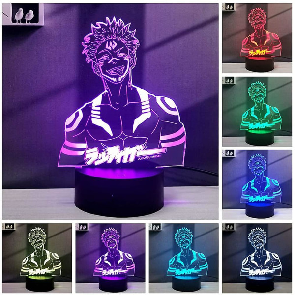 Wekity 3D Illusion Jujutsu Kaisen LED Anime Lampa 16 Färger Ändra Fjärrkontroll Skrivbordsnattlampa (Ryomen Sukuna) [LGL]