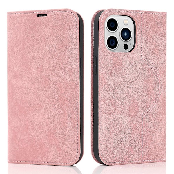Plånboksfodral för iPhone 15 Pro Max 6,7 tum Kompatibel med Magsafe-laddare, Magnetiskt Flip Folio PU Läder Telefonskal Stötsäkert Skydd, Rosa (LGL)