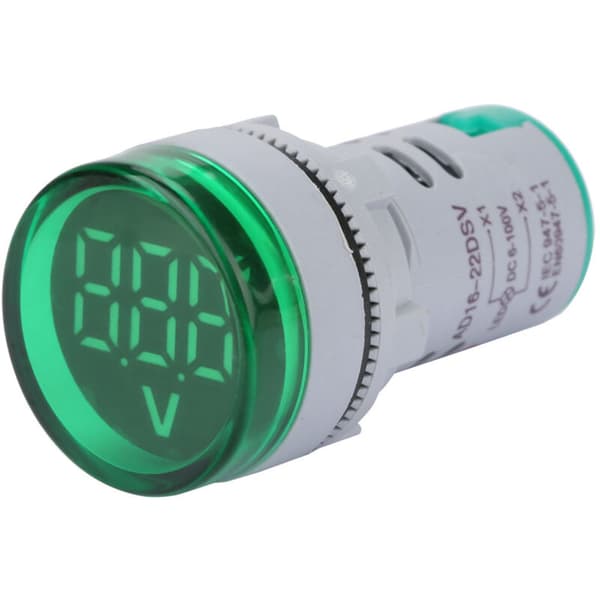 LED Voltmeter, Lyssignal, Digitalt Display, DC Spændingsindikator, Rund Lampe Tester (Grøn) (LGL)
