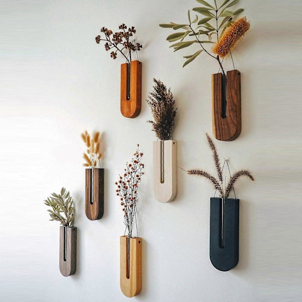 Väggvas - Inomhus vägghängande blomkruka Trävas blomkruka Träblomkruka Hängande blomkruka väggdekoration artefakt LGL grey