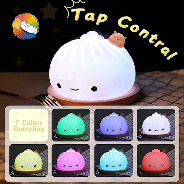 Dumplinglampa för Barn, Söt Nattlampa med Färgbyte i Silikon, USB-Laddning, Mjuk Lampa för Pojkar och Flickor Kawaii Present (LGL)