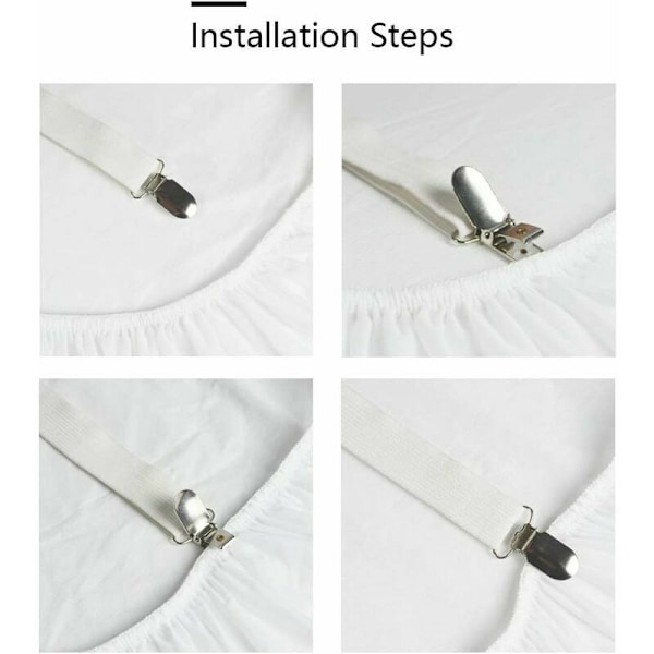 Sett med 4 sengetilbehør justerbar lakenstrammer elastisk stroppfeste, for laken, sofa, strykebretttrekk - 30cm til 120cm, hvit (LGL)