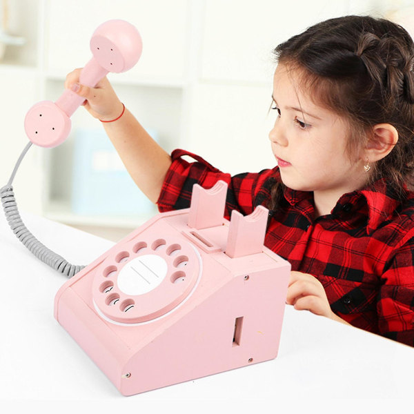 Lasten puinen leikkimökki Puhelinlelu Interaktiivinen teeskentelypuhelin[GL] Pink