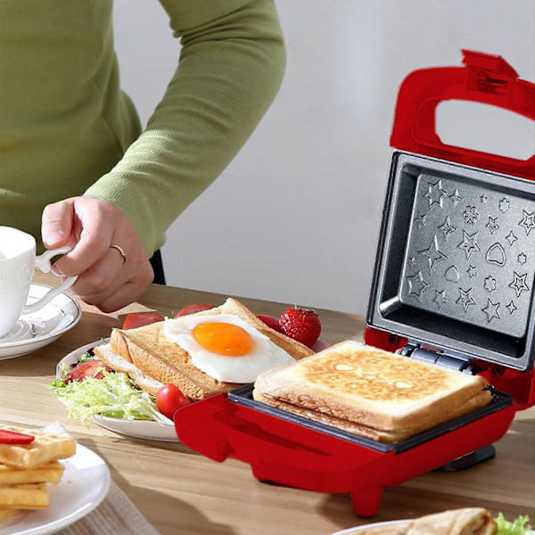 Brödrost - Dubbelsidig Uppvärmning Mini Frukostmaskin - Hem Multifunktionell Frukostmaskin - Sandwich Maker (LGL) Red