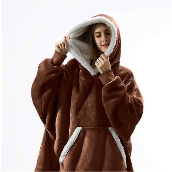 Genserteppe Oversized Hettegenser Brukbart Teppe Mykt Varmt Komfortabelt Stor Frontlomme LGL brown