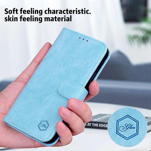 Solid farve læder foldbart stativ tegnebog læder telefoncover til iPhone 16 (LGL) Multicolor Baby Blue