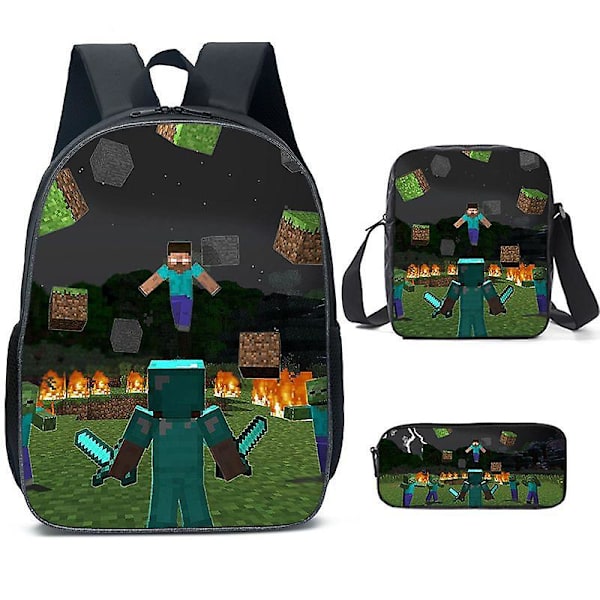 Uusi MINECRAFT-koululaukku ala- ja yläkoululaisille, Minecraft-pelin oheislaukku kolmiosainen setti -ZHENV [L]
