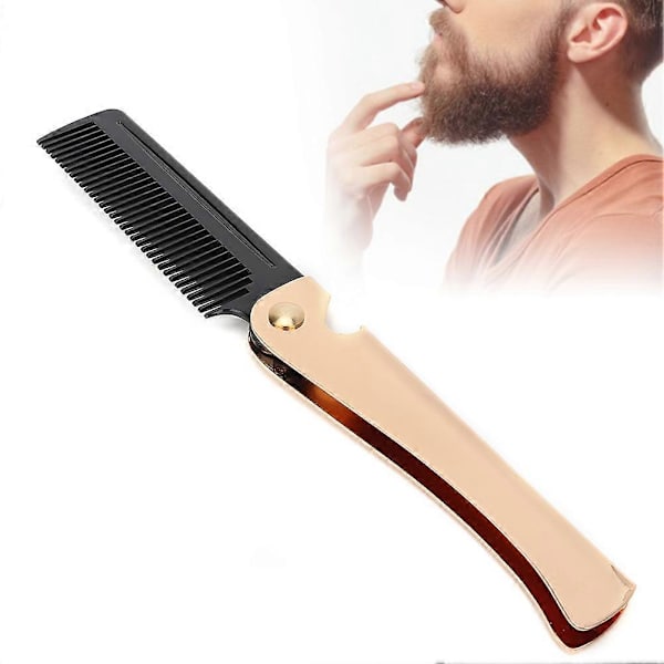 Skäggkam i rostfritt stål, hopfällbar fickkam, unisex, anti-trassel, antistatisk skäggkam (Skäggkam) (LGL)
