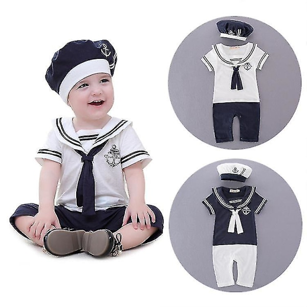 Baby Pojkar Sjömansdräkt Spädbarn Bomulls Romper Med Hatt LGL Navy 12-18Months