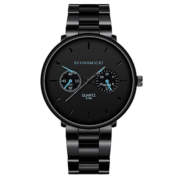 Herre Business Rustfritt Stål Rem, Luksus Quartz Armbåndsur LGL black blue