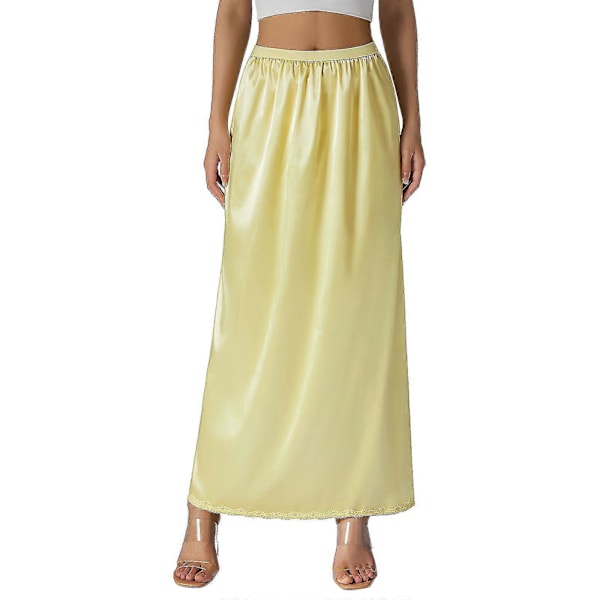 Halv Underkjole Blonde Lang Elastisk Midje Underskjørt Dame Sateng Halv Underskjørt LGL Beige M