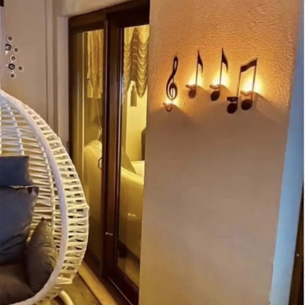 4 stk Svart Notelysestake Vegglampe Notelysestake Veggdekor Musikalsk Notestil Lysestaker, Hengende Veggskilt Musikk LGL A