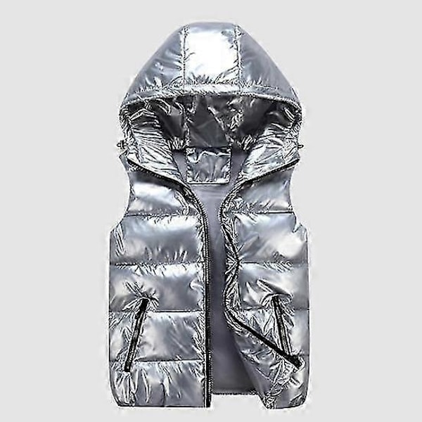 Dam Vinterväst Enfärgad Huva Varm Elastisk Fåll Fickor Klar Färg Quiltad Väst LGL black 4XL