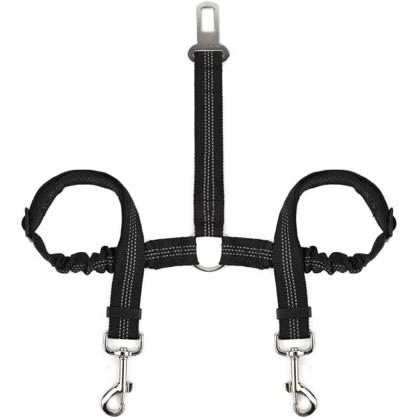 Dubbelt säkerhetsbälte för husdjur, justerbart med elastisk bungee (LGL)