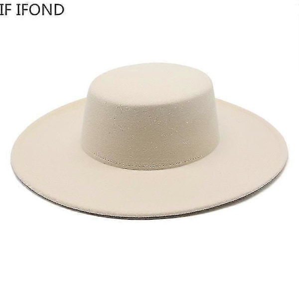 Fransk Damehatt Stor Bred Skygge 10cm Fedora Hatt Vinter Ull Derby Bryllup Jazzhatter Flat Topp Filt Hatt LGL Black02 56-58CM