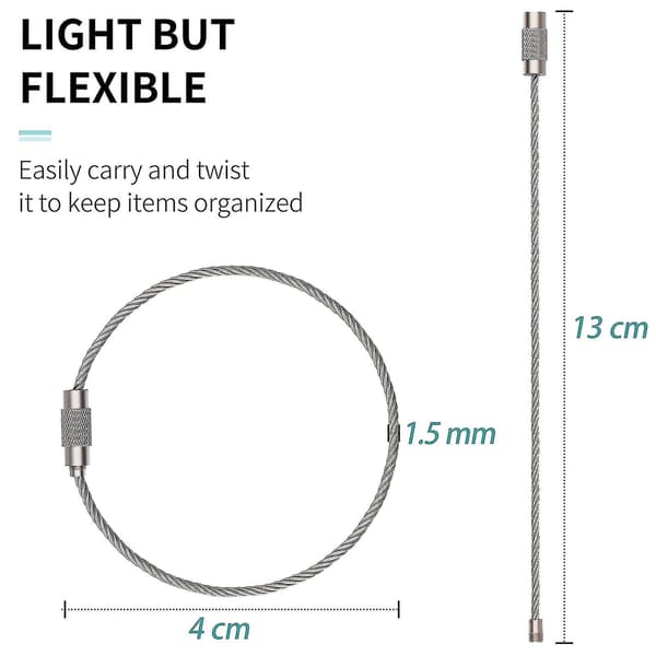 20-pack Vajer Nyckelring Kabel Stor Rostfritt Stål Nyckelring Loop Hållare LGL