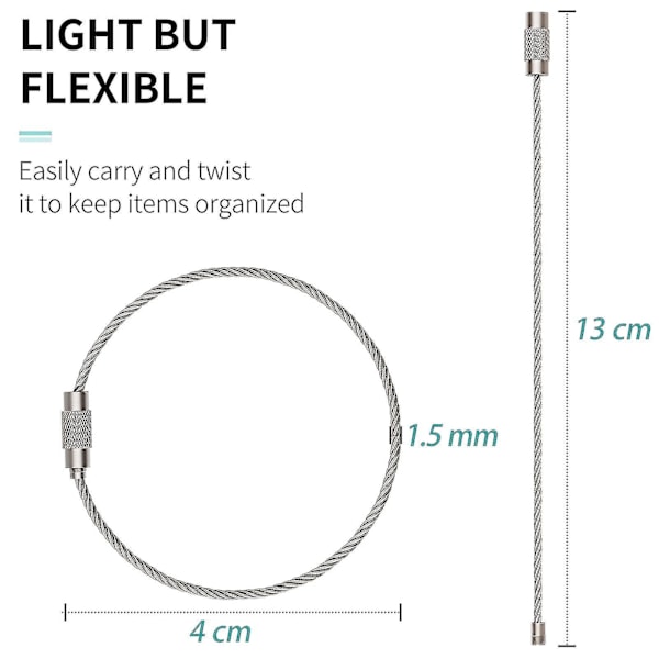 20 stk. Wire Nøglering Kabel Stor Rustfrit Stål Nøglering Loop Holder LGL